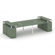 Concept Рабочая станция 4 места с 2 опорными тумбами CN.DRS-448 W Кобо/Металл Белый 4000*1480*917