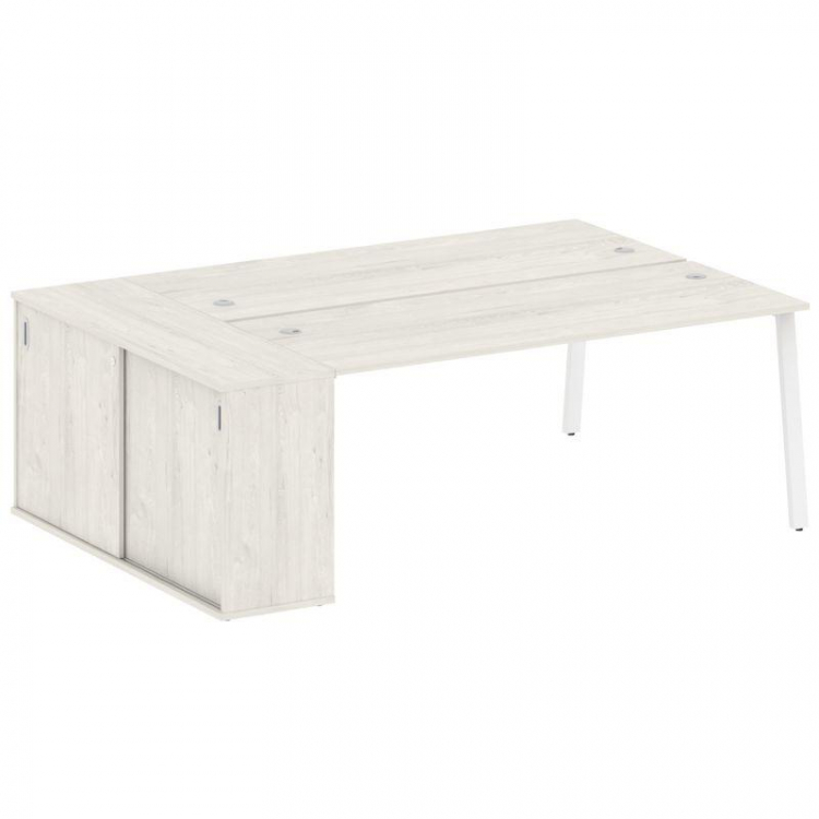Metal System Рабочая станция с шкафом-купе на А-образном м/к БА.РС-СШК-1.5 Т Дуб Наварра/Металл Белы