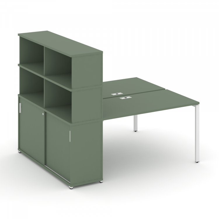 Concept Рабочая станция с опорным шкафом-купе с надставкой выс. CN.DRS-244 W Кобо/Металл Белый 2000*