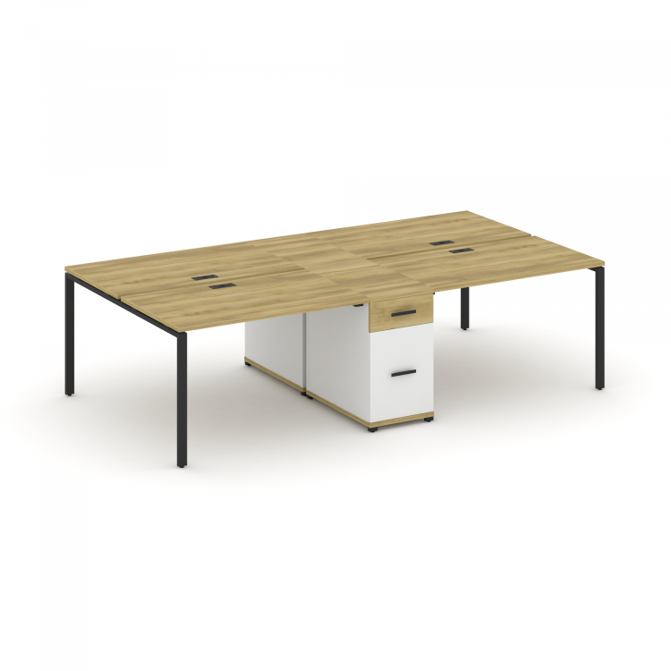 Concept Рабочая станция 4 места с 1 опорной тумбой CN.DRS-422 B Дуб Винченцо/Белый Бриллиант/Металл