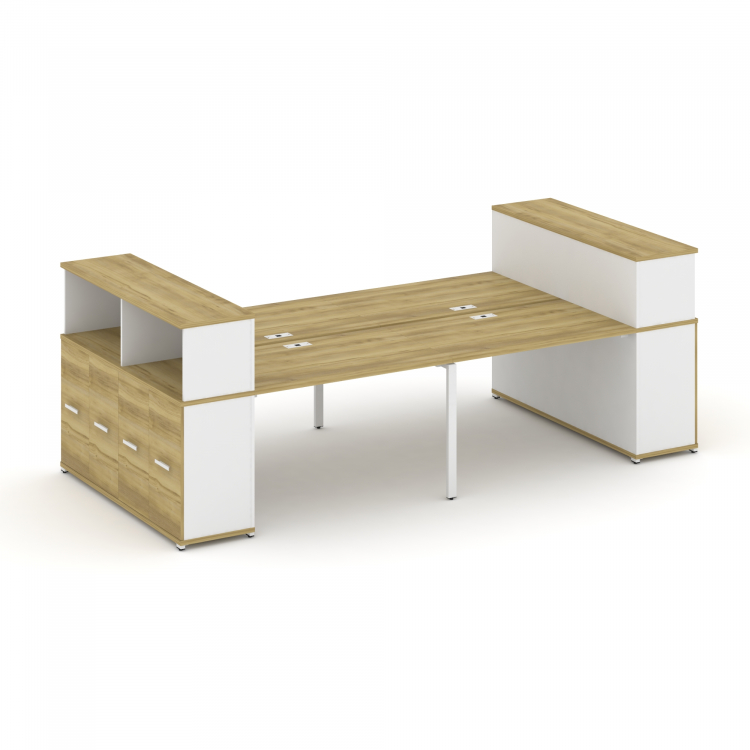 Concept Рабочая станция с опорными распаш. шкафами с надставкой низ. CN.DRS-270 W Дуб Винченцо/Белый