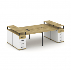Concept Рабочая станция 4 места с 2 опорными тумбами CN.DRS-441 B Дуб Винченцо/Белый Бриллиант/Метал