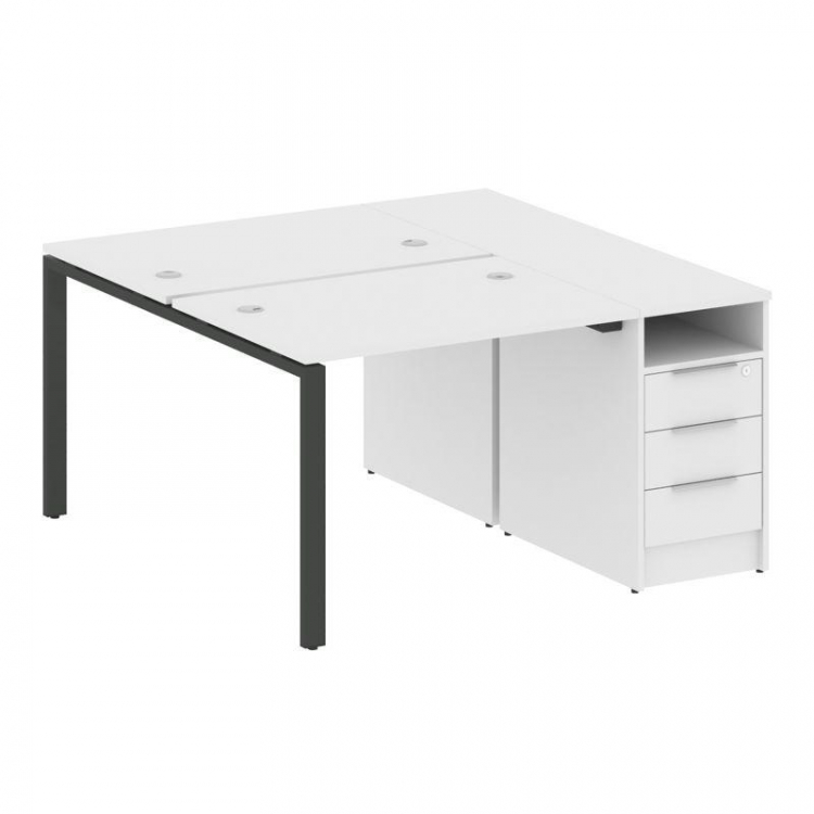 Metal System Рабочая станция с тумбой на П-образном м/к БП.РС-СТП-2.1 Белый/Металл Антрацит 1412*147
