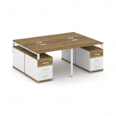 Concept Рабочая станция 4 места с 2 двухсторонними опорными тумбами CN.DRS-325 W Сандал Янтарный/Бел