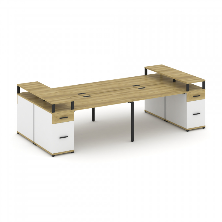 Concept Рабочая станция 4 места с 2 опорными тумбами CN.DRS-446 B Дуб Винченцо/Белый Бриллиант/Метал