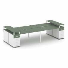 Concept Рабочая станция 4 места с 2 опорными тумбами CN.DRS-444 W Кобо/Белый Бриллиант/Металл Белый