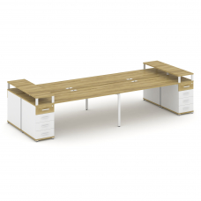 Concept Рабочая станция 4 места с 2 опорными тумбами CN.DRS-444 W Дуб Винченцо/Белый Бриллиант/Метал