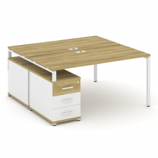 Concept Рабочая станция 2 места с двухсторонней опорной тумбой CN.DRS-304 W Дуб Винченцо/Белый Брилл