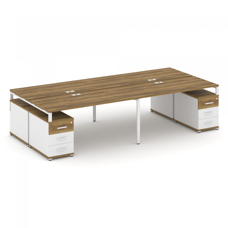 Concept Рабочая станция 4 места с 2 двухсторонними опорными тумбами CN.DRS-328 W Сандал Янтарный/Бел