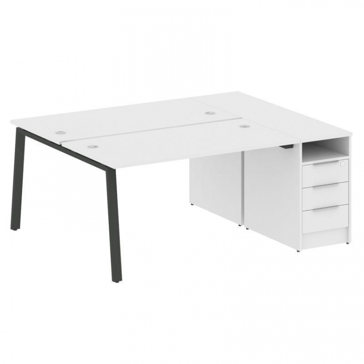 Metal System Рабочая станция с тумбой на А-образном м/к БА.РС-СТП-2.3 Белый/Металл Антрацит 1812*147