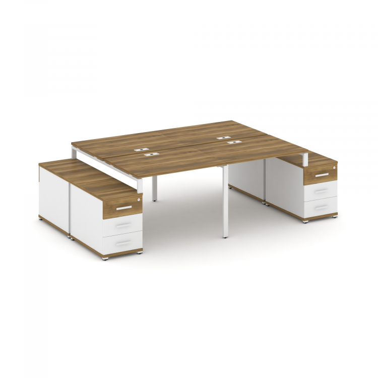 Concept Рабочая станция 4 места с 2 двухсторонними опорными тумбами CN.DRS-325 W Сандал Янтарный/Бел