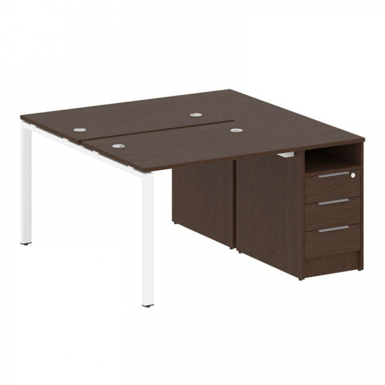Metal System Рабочая станция с тумбой на П-образном м/к БП.РС-СТП-2.1 Венге Цаво/Металл Белый 1412*1