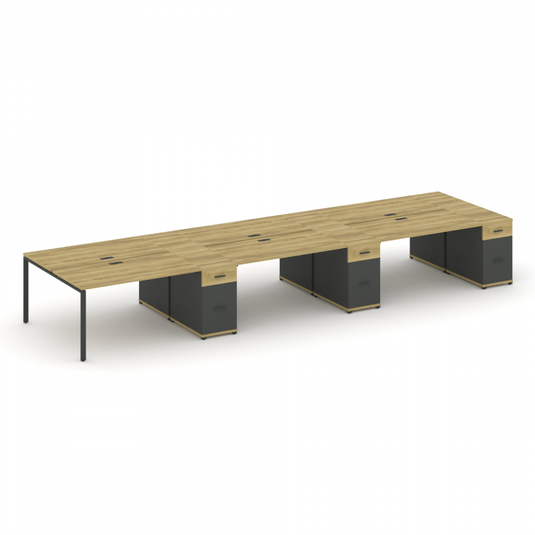 Concept Рабочая станция 6 мест с 3 опорными тумбами CN.DRS-461 A Дуб Винченцо/Антрацит/Металл Антрац