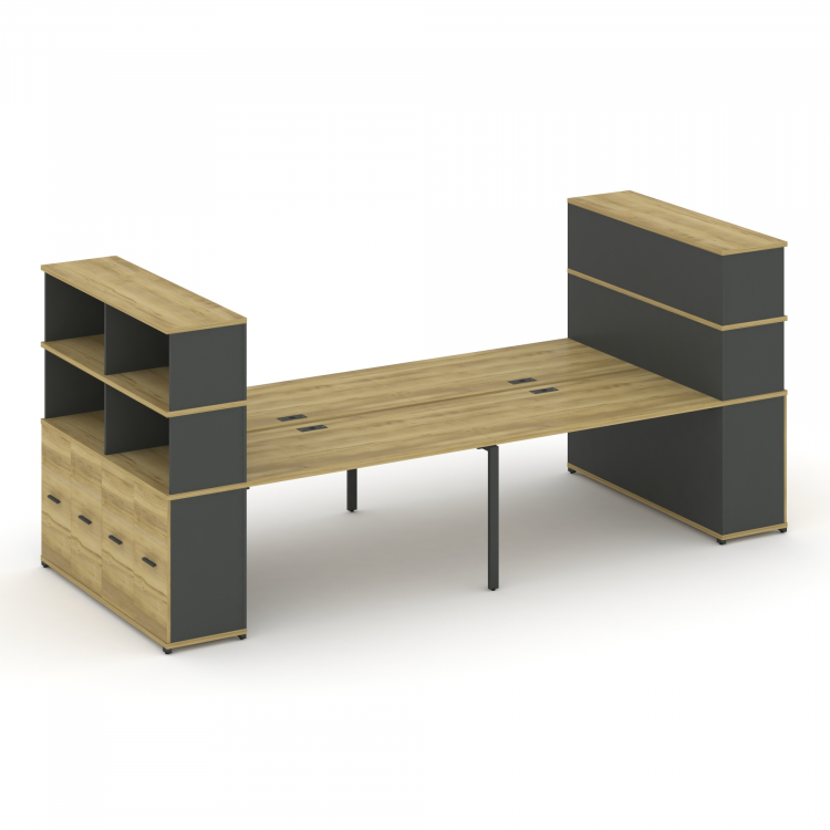 Concept Рабочая станция с опорными распаш. шкафами с надставкой выс. CN.DRS-276 A Дуб Винченцо/Антра