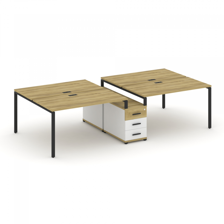 Concept Рабочая станция 4 места с двухсторонней опорной тумбой CN.DRS-311 B Дуб Винченцо/Белый Брилл