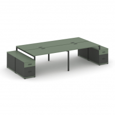 Concept Рабочая станция 4 места с 2 двухсторонними опорными тумбами CN.DRS-332 A Кобо/Антрацит/Метал