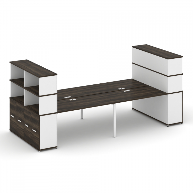 Concept Рабочая станция с опорными распаш. шкафами с надставкой выс. CN.DRS-275 W Дуб Мали/Белый Бри