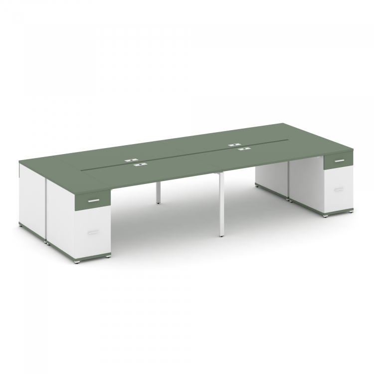 Concept Рабочая станция 4 места с 2 опорными тумбами CN.DRS-432 W Кобо/Белый Бриллиант/Металл Белый