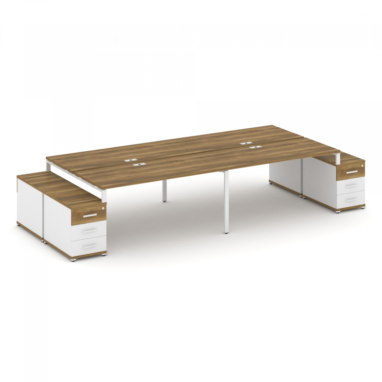 Concept Рабочая станция 4 места с 2 двухсторонними опорными тумбами CN.DRS-328 W Сандал Янтарный/Бел