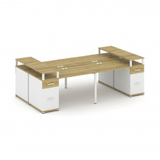 Concept Рабочая станция 4 места 2 опорными тумбами CN.DRS-445 W Дуб Винченцо/Белый Бриллиант/Металл