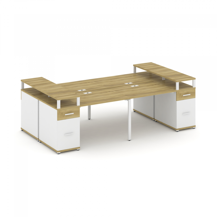 Concept Рабочая станция 4 места 2 опорными тумбами CN.DRS-445 W Дуб Винченцо/Белый Бриллиант/Металл
