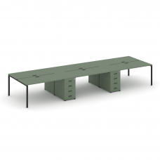 Concept Рабочая станция 6 мест с 2 опорными тумбами CN.DRS-451 B Кобо/Металл Черный 4980*1480*750