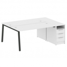 Metal System Рабочая станция с тумбой на А-образном м/к БА.РС-СТП-2.4 Белый/Металл Антрацит 2012*147