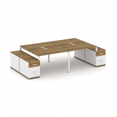 Concept Рабочая станция 4 места с 2 двухсторонними опорными тумбами CN.DRS-330 W Сандал Янтарный/Бел