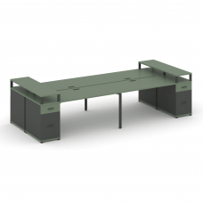 Concept Рабочая станция 4 места с 2 опорными тумбами CN.DRS-446 A Кобо/Антрацит/Металл Антрацит 3200