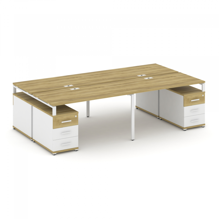 Concept Рабочая станция 4 места с 2 двухсторонними опорными тумбами CN.DRS-327 W Дуб Винченцо/Белый