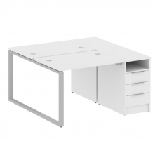 Metal System Рабочая станция с тумбой на О-образном м/к БО.РС-СТП-2.1 Белый/Металл Серый 1412*1475*7