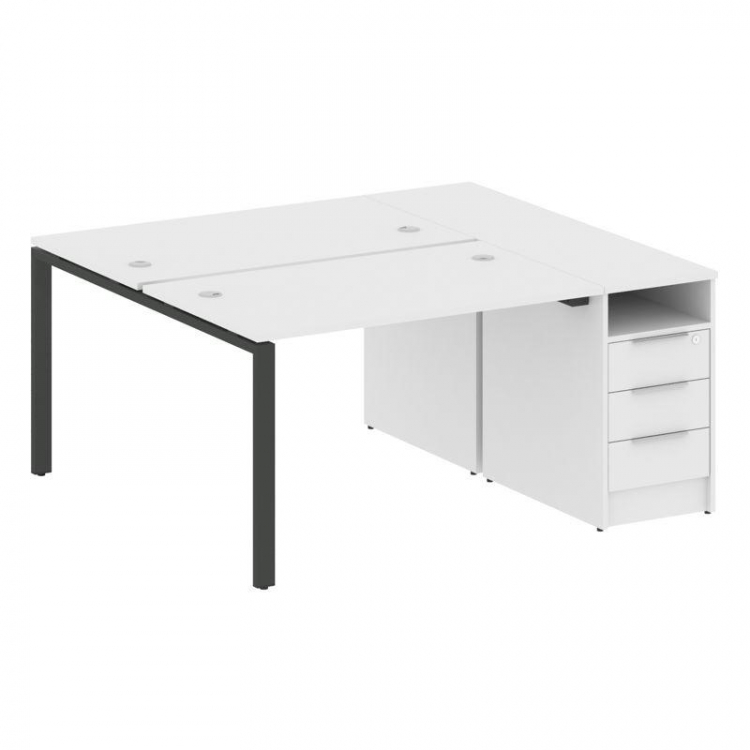 Metal System Рабочая станция с тумбой на П-образном м/к БП.РС-СТП-2.2 Белый/Металл Антрацит 1612*147