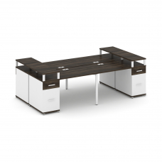 Concept Рабочая станция 4 места 2 опорными тумбами CN.DRS-445 W Дуб Мали/Белый Бриллиант/Металл Белы