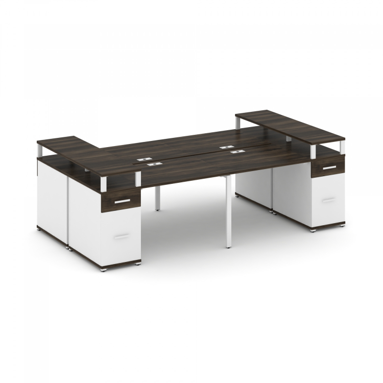 Concept Рабочая станция 4 места 2 опорными тумбами CN.DRS-445 W Дуб Мали/Белый Бриллиант/Металл Белы