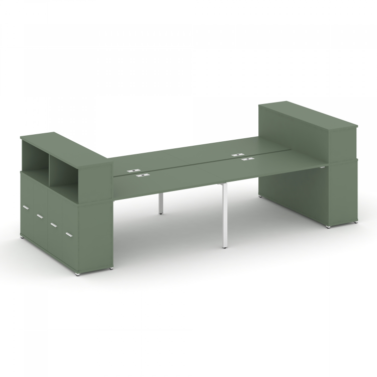 Concept Рабочая станция с опорными распаш. шкафами с надставкой низ. CN.DRS-271 W Кобо/Металл Белый