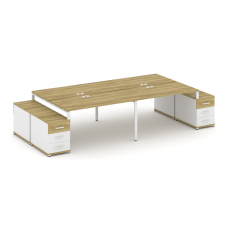 Concept Рабочая станция 4 места с 2 двухсторонними опорными тумбами CN.DRS-327 W Дуб Винченцо/Белый