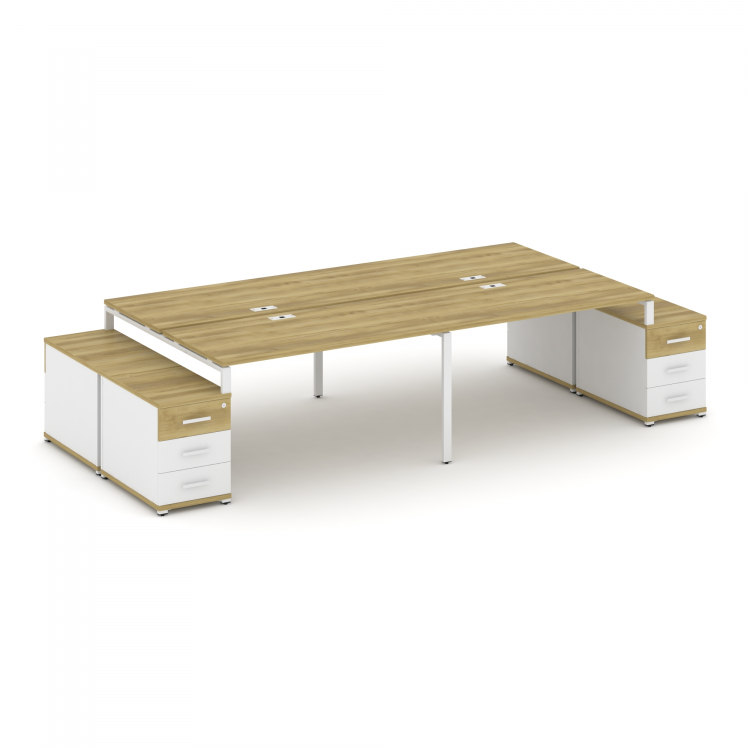Concept Рабочая станция 4 места с 2 двухсторонними опорными тумбами CN.DRS-327 W Дуб Винченцо/Белый