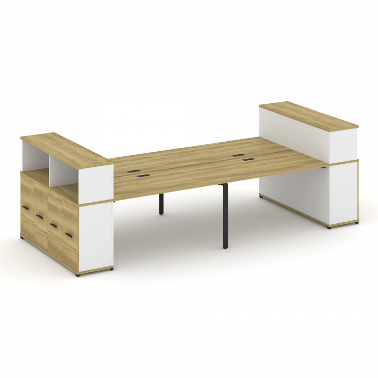 Concept Рабочая станция с опорными распаш. шкафами с надставкой низ. CN.DRS-271 B Дуб Винченцо/Белый