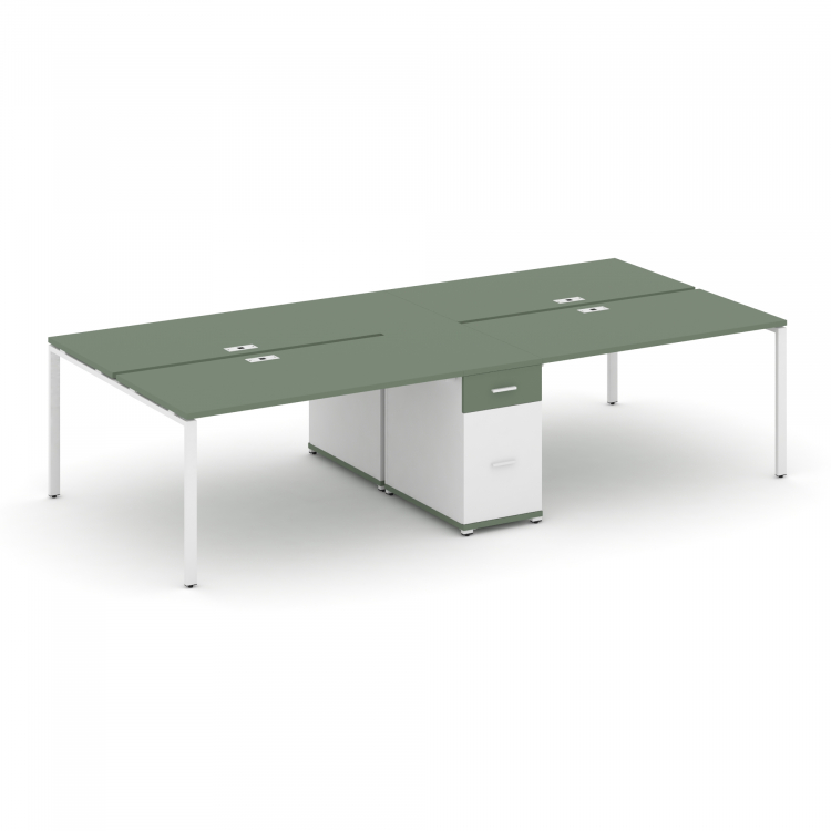 Concept Рабочая станция 4 места с 1 опорной тумбой CN.DRS-424 W Кобо/Белый Бриллиант/Металл Белый 35