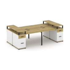 Concept Рабочая станция 4 места 2 опорными тумбами CN.DRS-445 B Дуб Винченцо/Белый Бриллиант/Металл