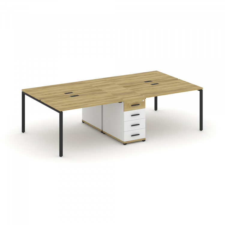 Concept Рабочая станция 4 места с 1 опорной тумбой CN.DRS-418 B Дуб Винченцо/Белый Бриллиант/Металл