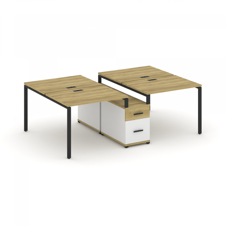 Concept Рабочая станция 4 места с двухсторонней опорной тумбой CN.DRS-313 B Дуб Винченцо/Белый Брилл