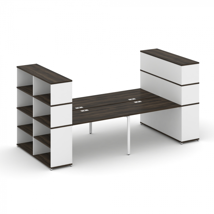 Концепт Рабочая станция с опорными стеллажами с надставкой выс. CN.DRS-258 Дуб Мали/Белый Бриллиант/