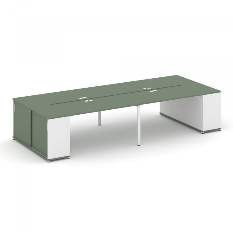 Concept Рабочая станция с опорными шкафами-купе CN.DRS-279 W Кобо/Белый Бриллиант/Металл Белый 3600*