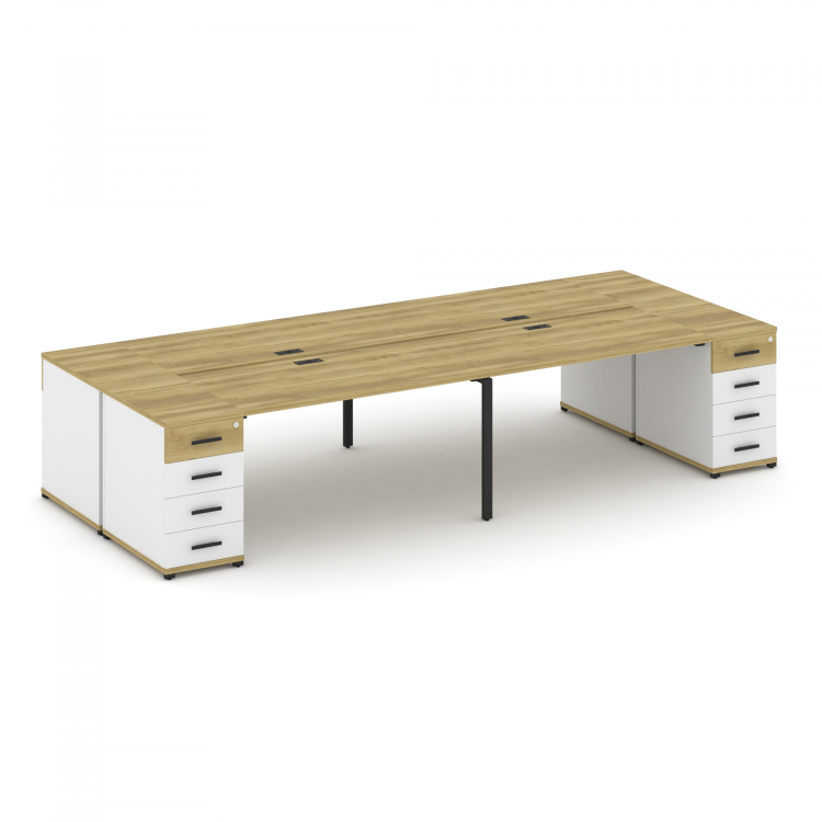 Concept Рабочая станция 4 места с 2 опорными тумбами CN.DRS-427 B Дуб Винченцо/Белый Бриллиант/Метал