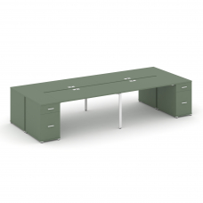 Concept Рабочая станция 4 места с 2 опорными тумбами CN.DRS-429 W Кобо/Металл Белый 2800*1480*750