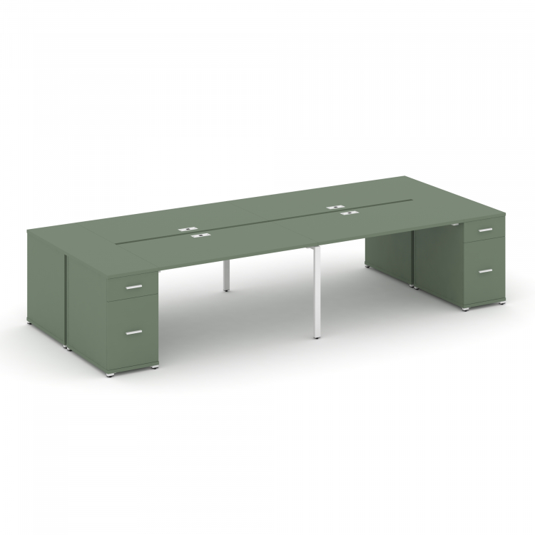 Concept Рабочая станция 4 места с 2 опорными тумбами CN.DRS-429 W Кобо/Металл Белый 2800*1480*750