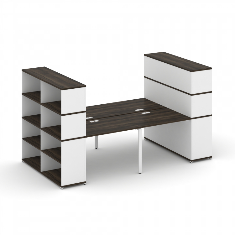 Concept Рабочая станция с опорными стеллажами с надставкой выс. CN.DRS-257 Дуб Мали/Белый Бриллиант/