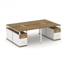 Concept Рабочая станция 4 места с 2 двухсторонними опорными тумбами CN.DRS-330 W Сандал Янтарный/Бел