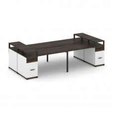 Concept Рабочая станция 4 места с 2 опорными тумбами CN.DRS-446 B Дуб Мали/Белый Бриллиант/Металл Че